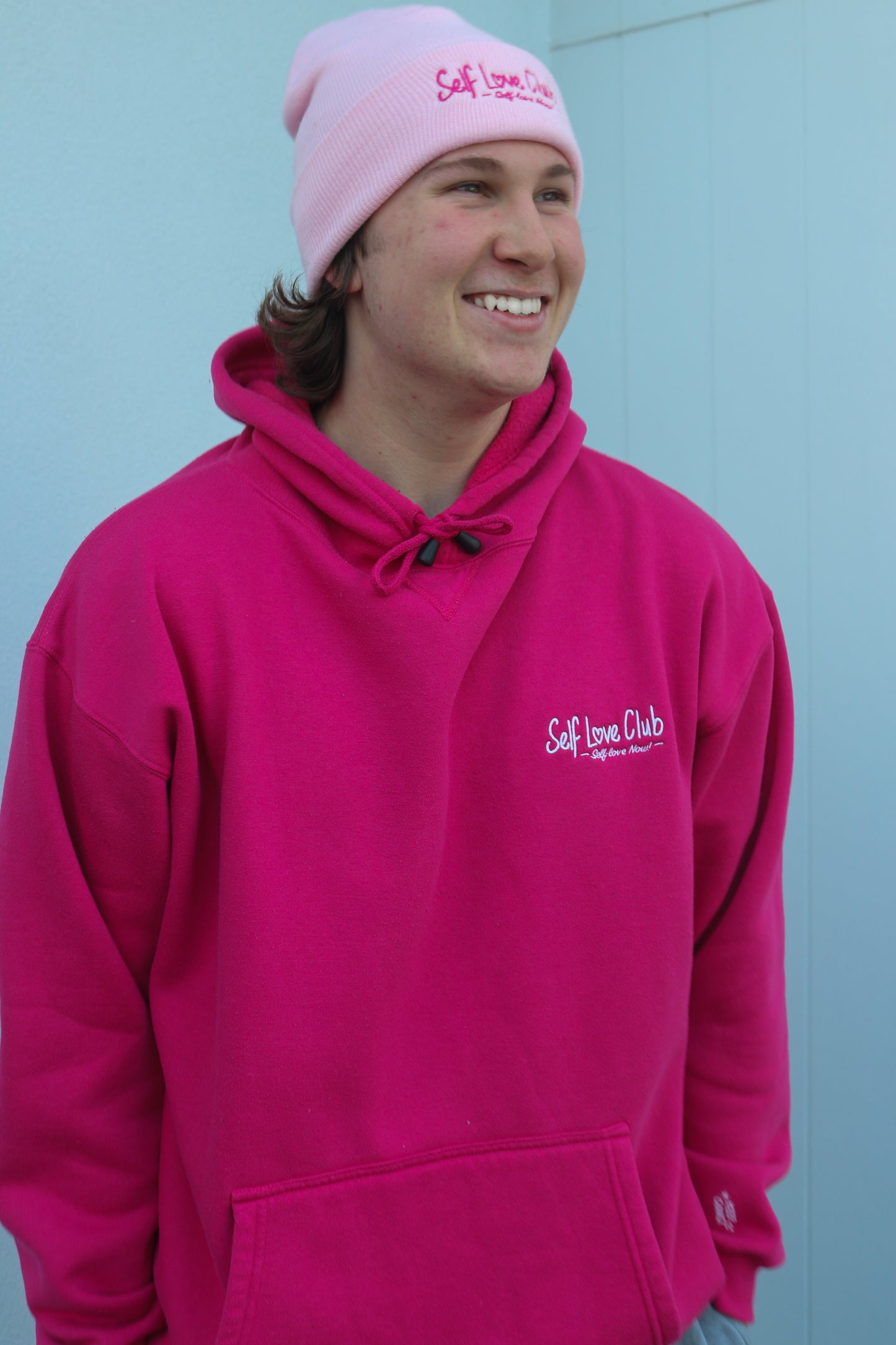Self Love Club - Pink Hoodie White Branding