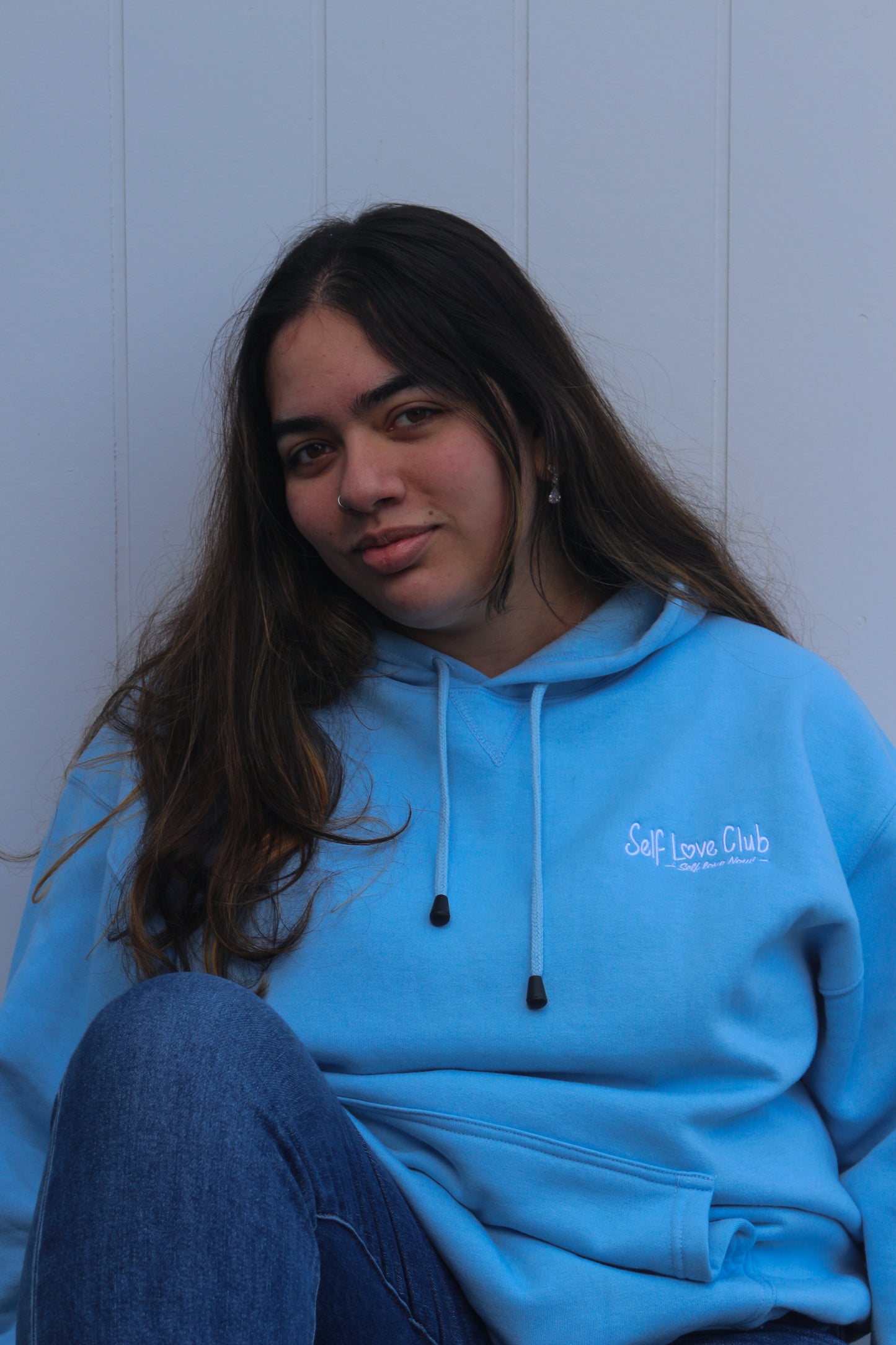 Self Love Club - Blue Hoodie White Branding