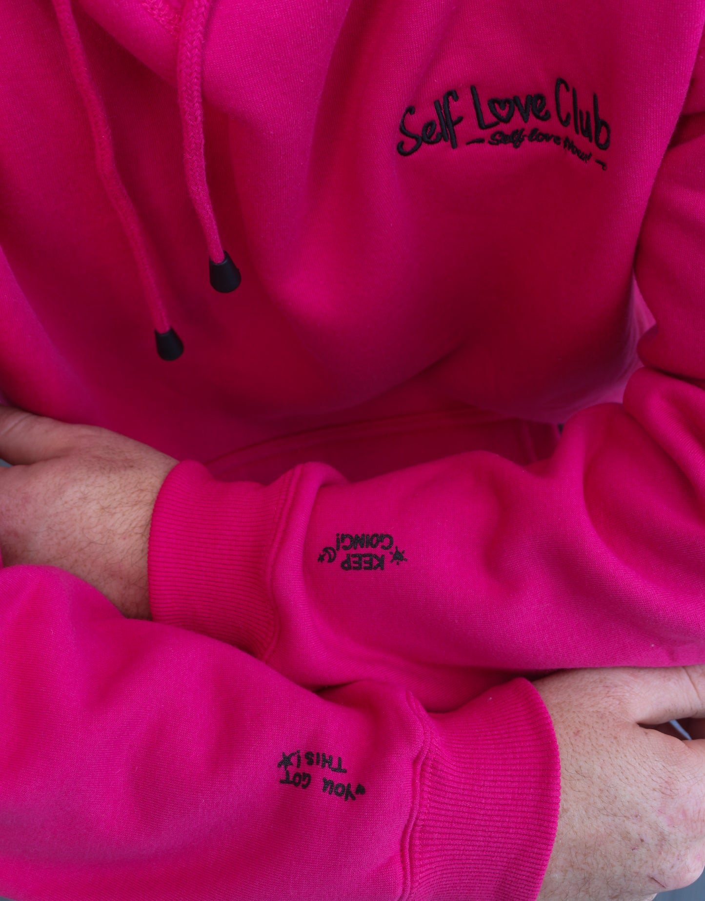 Self Love Club - Pink Hoodie Black Branding