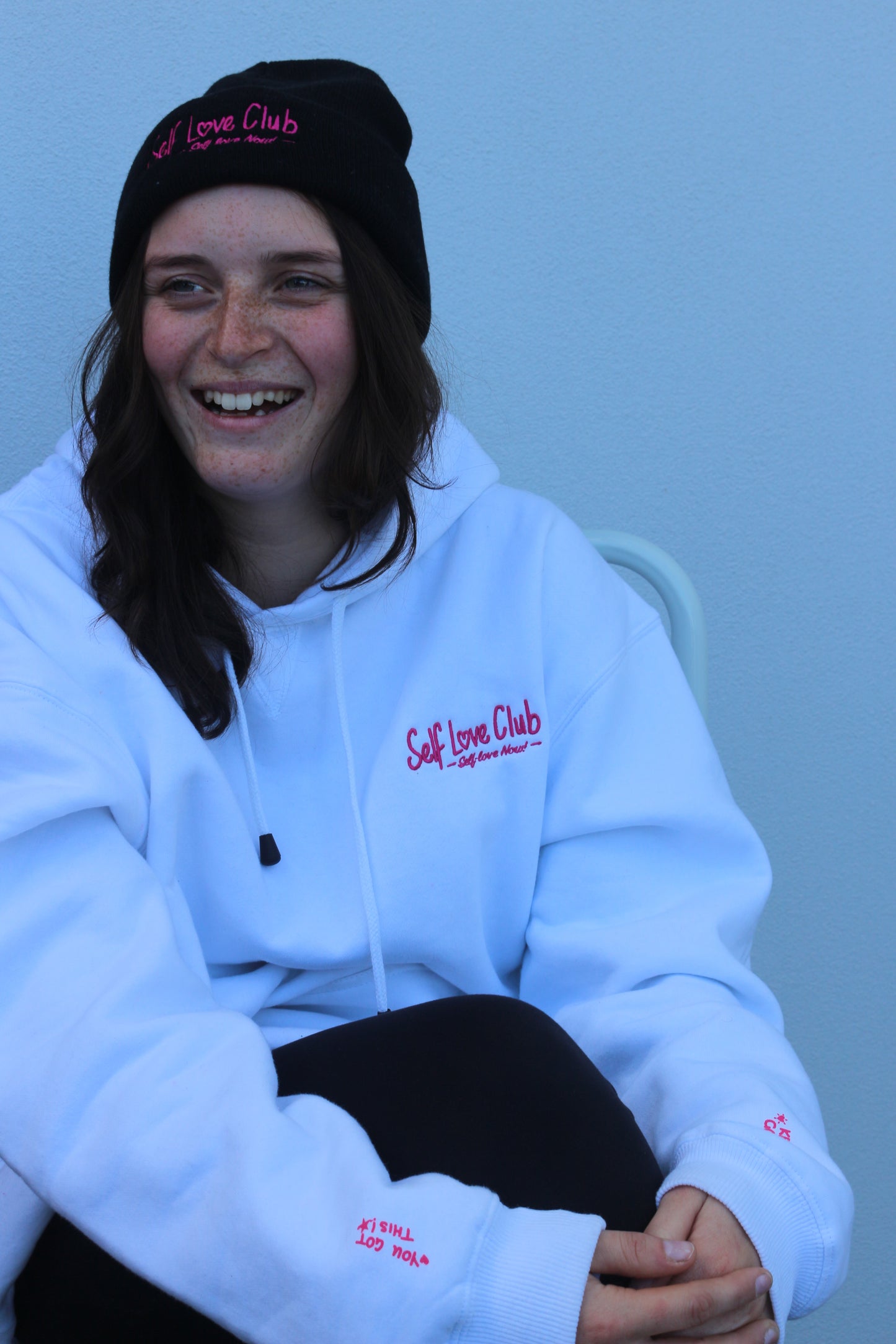 Self Love Club - White Hoodie & Pink Branding