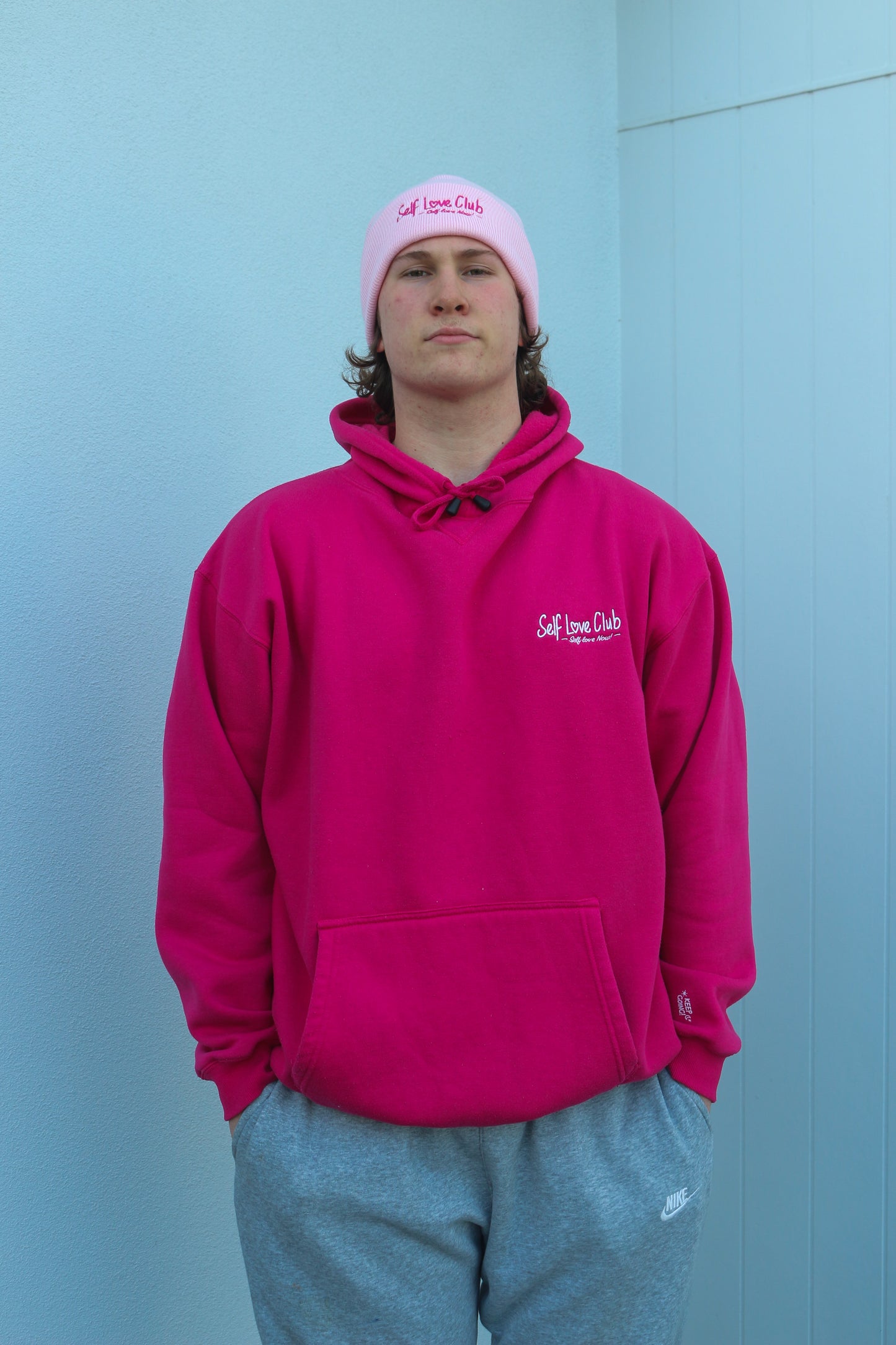 Self Love Club - Pink Hoodie White Branding