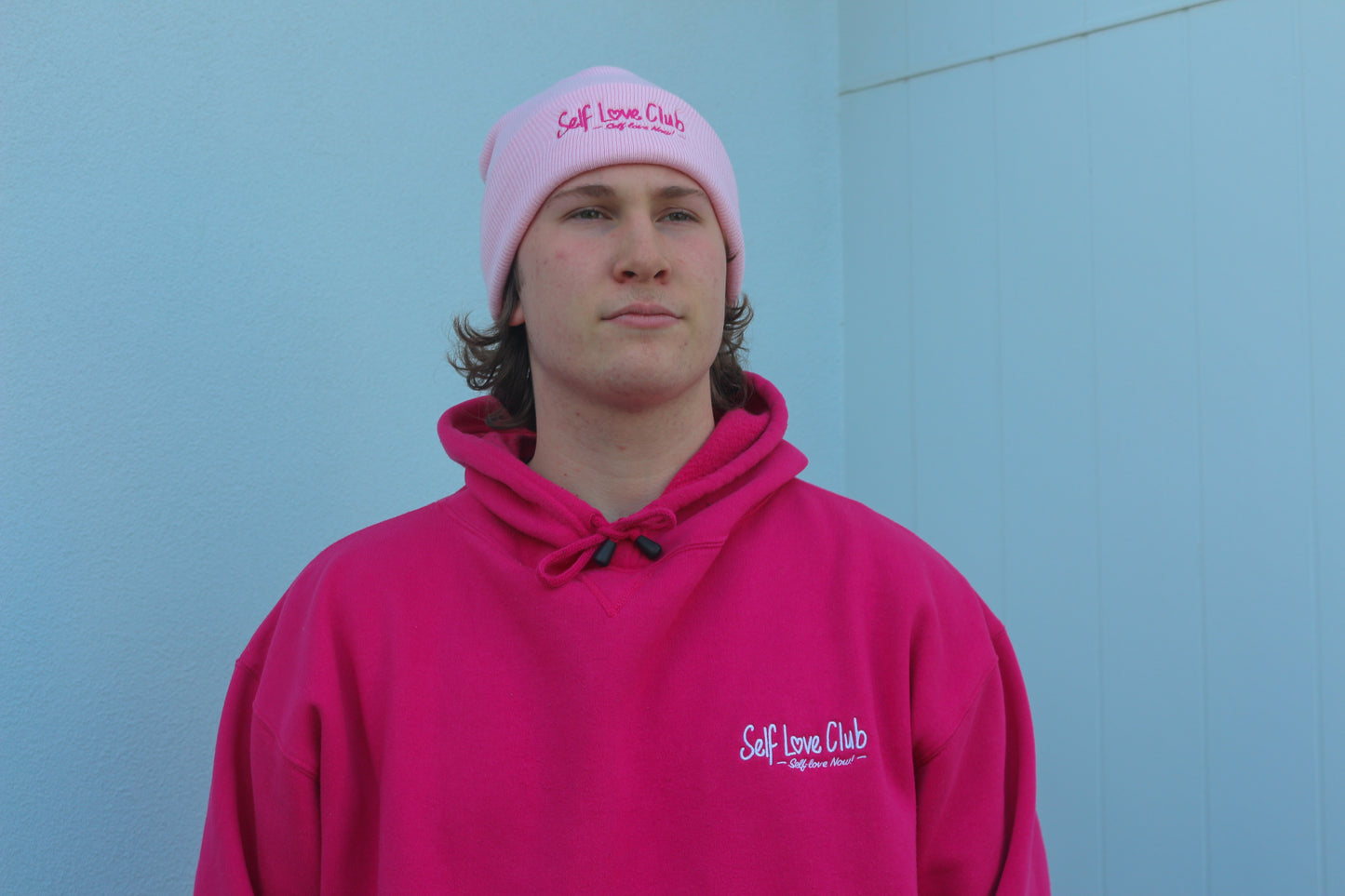 Self Love Club - Pink Hoodie White Branding
