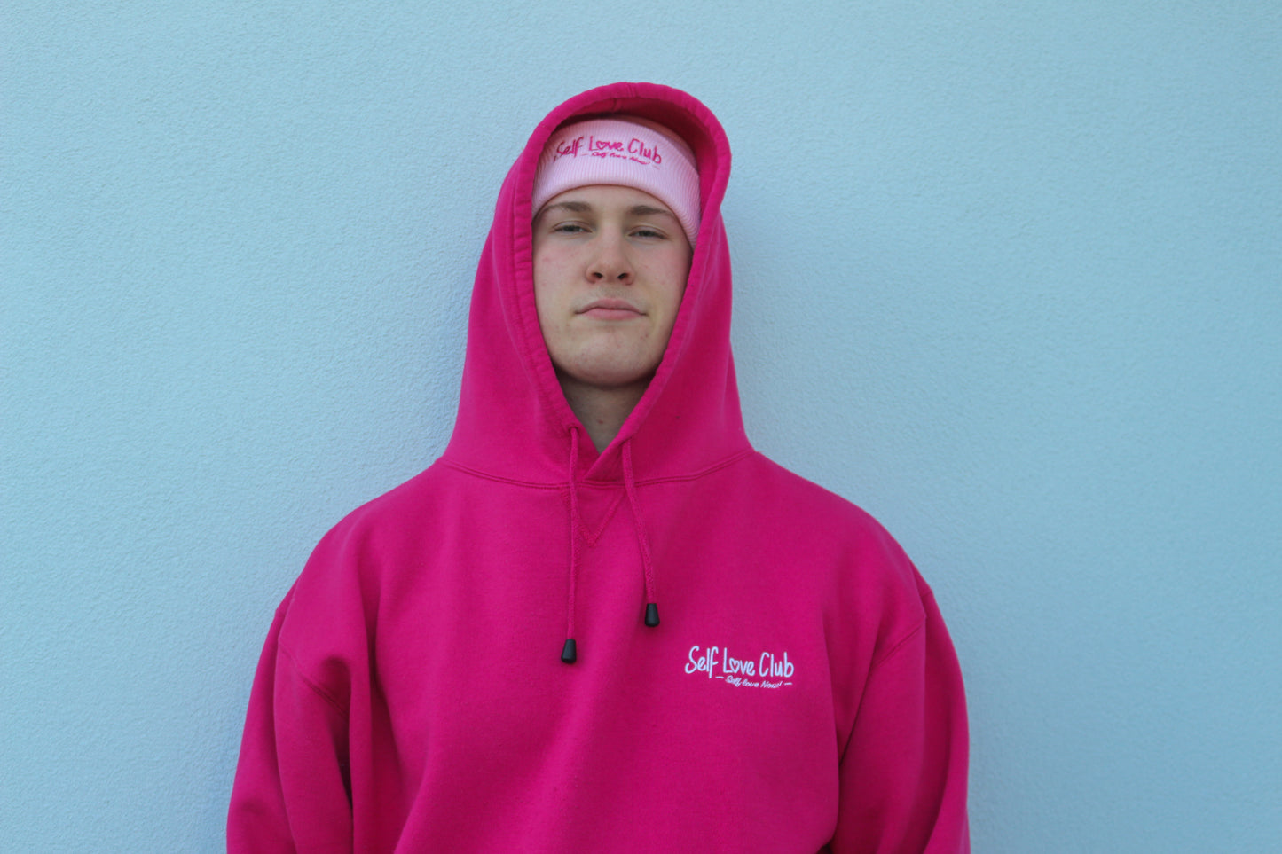 Self Love Club - Pink Hoodie White Branding