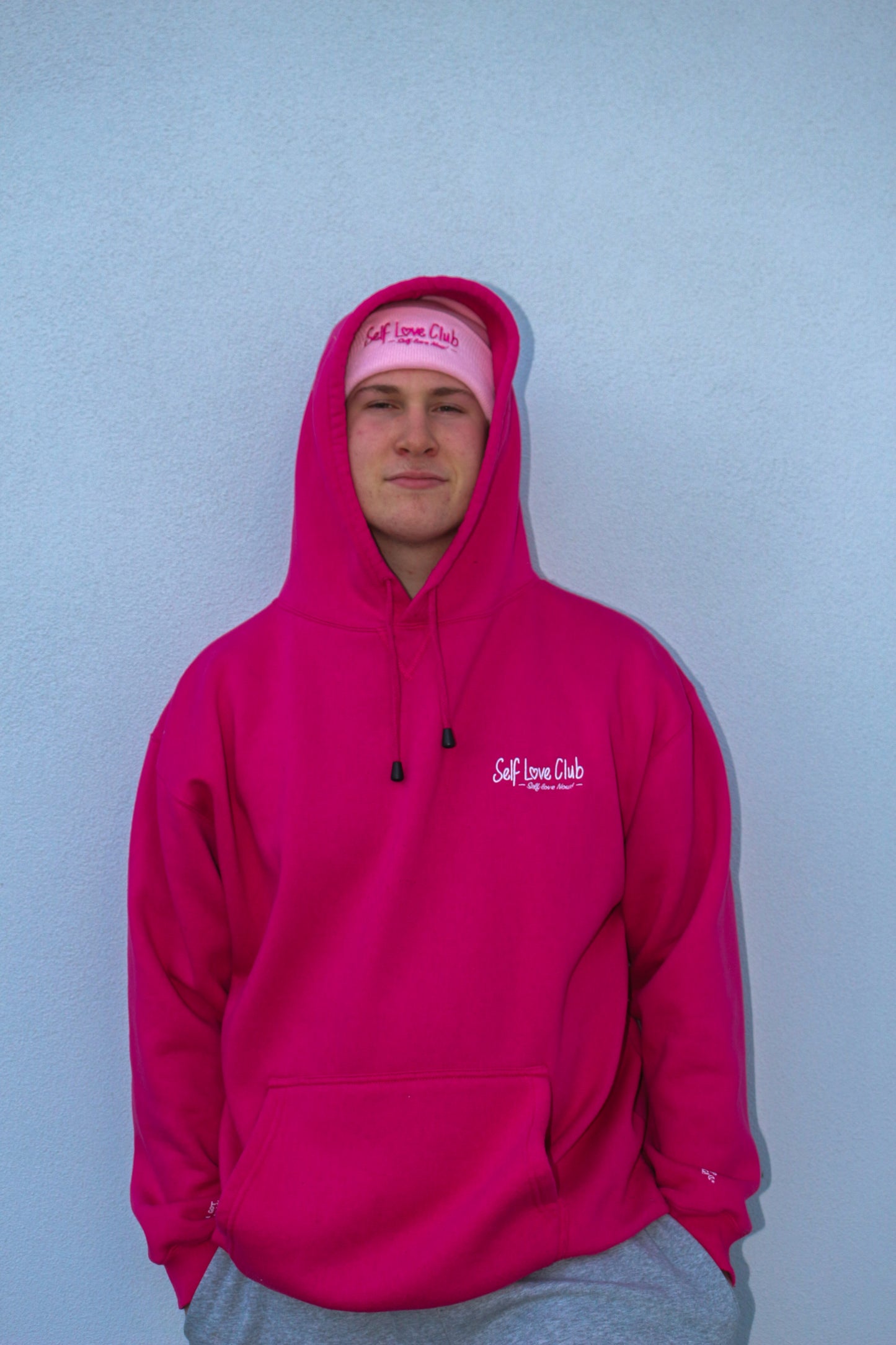 Self Love Club - Pink Hoodie White Branding