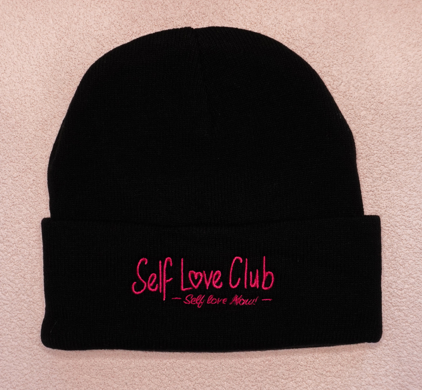Self Love Club - Black Beanie Pink Branding