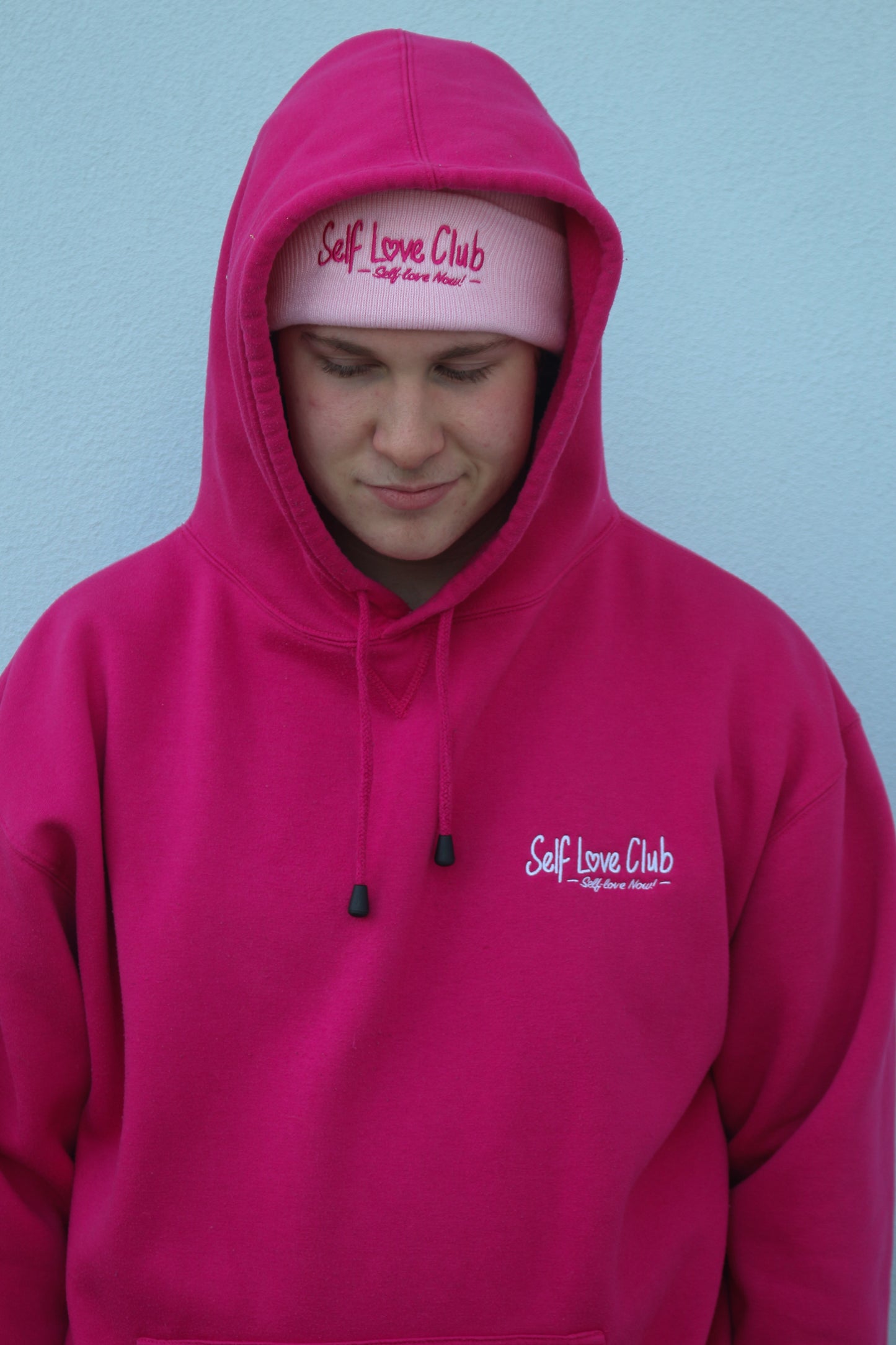 Self Love Club - Pink Hoodie White Branding